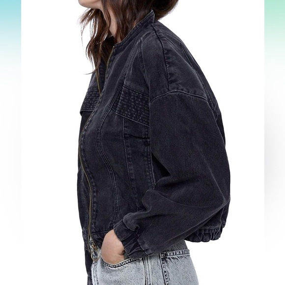 Zara Black Cropped Jean Jacket Modern Fit - Picture 5 of 6